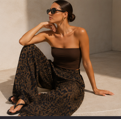 Pantalón wide leg de estampado animal