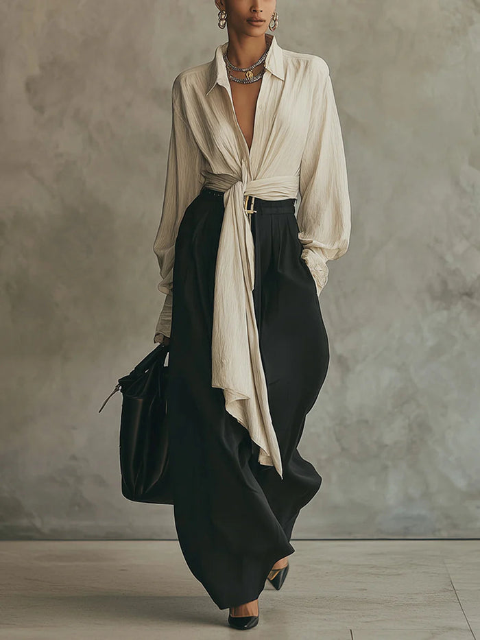 Conjunto con Pantalón Recto y Lazada - Nadia