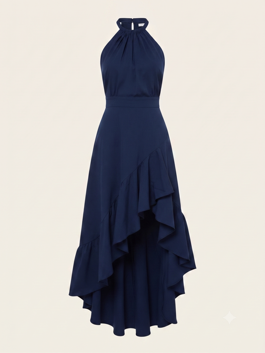 Vestido Largo Halter con Dobladillo Asimétrico - detalle
