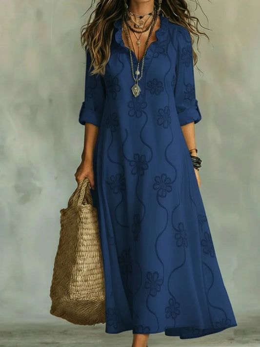 Vestido Largo Floral de Verano Nuria - Azul marino