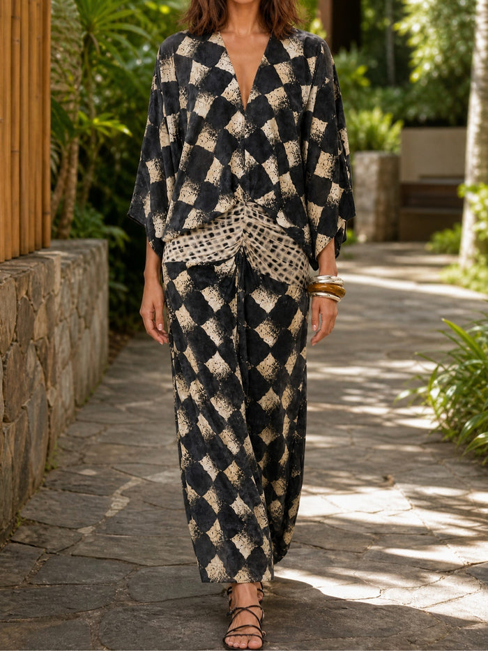 Vestido Maxi Estampado Kimono - Marina