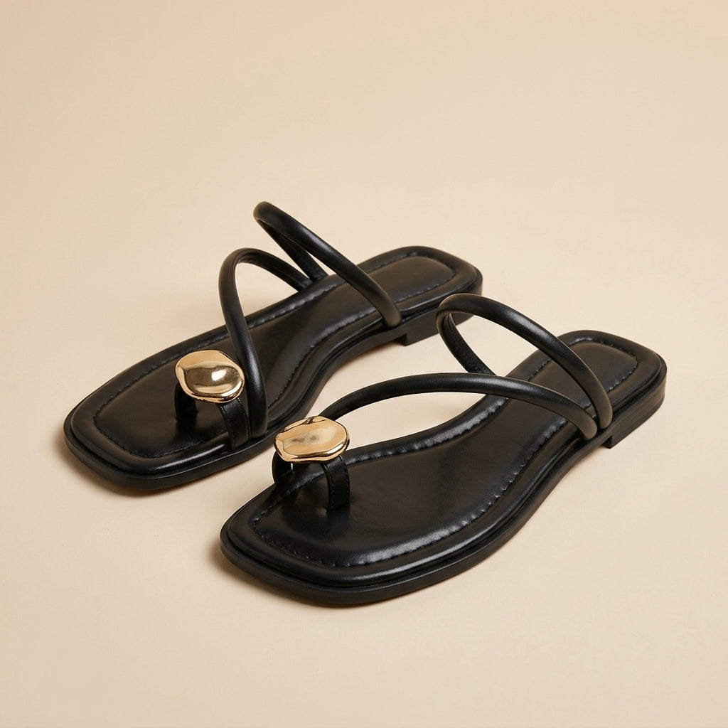 Sandalias planas de tiras en negro