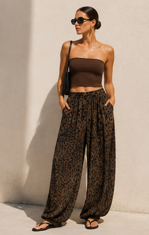 Pantalón wide leg de estampado animal