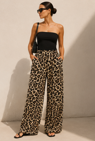 Pantalón Recto Print Leopardo
