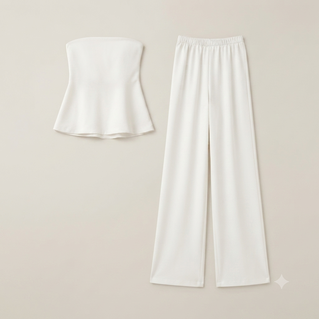 Conjunto de Raso Palabra de Honor y Pantalón Recto - Elena