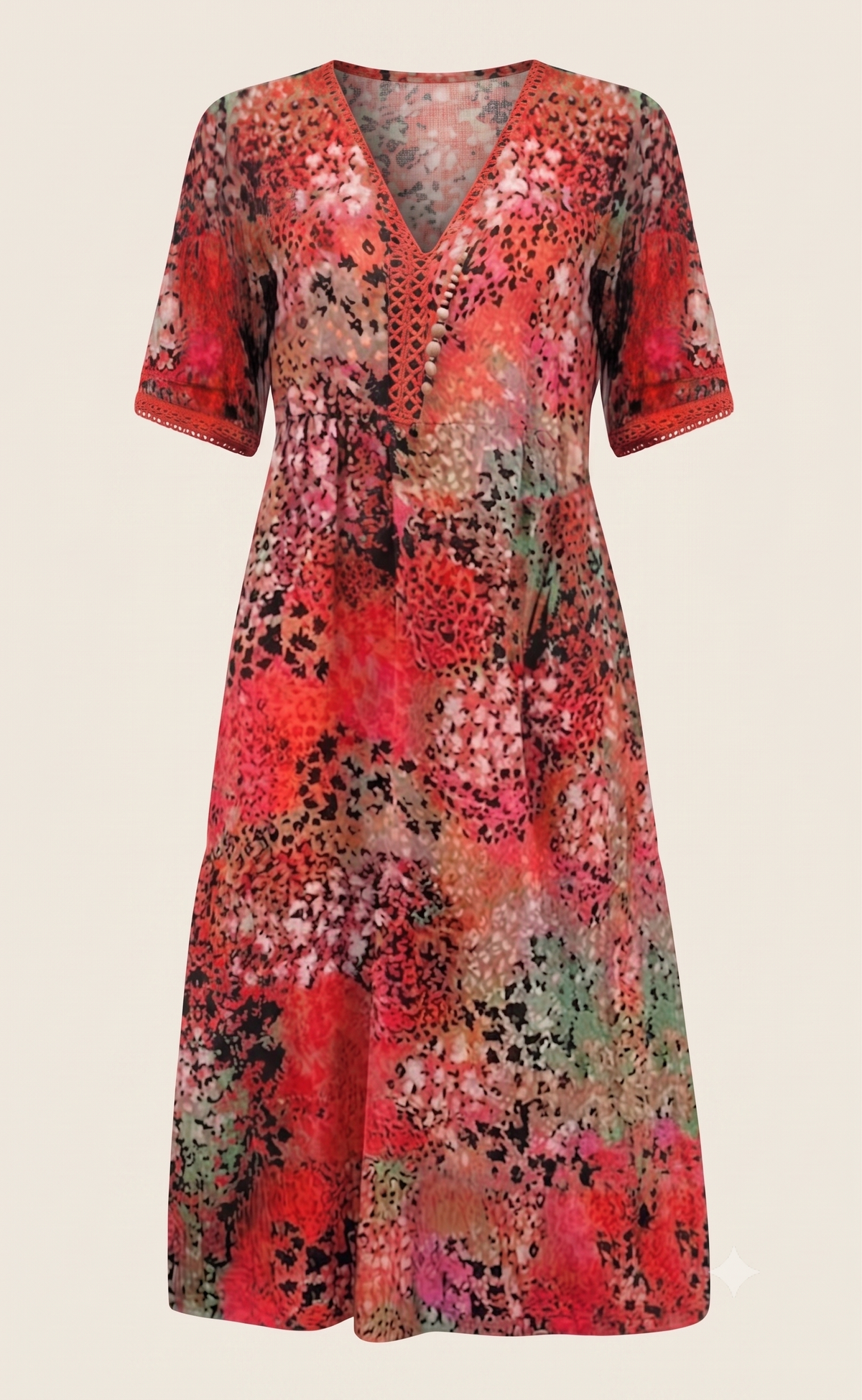 Vestido Midi Fluido Estampado Floral - Rojo