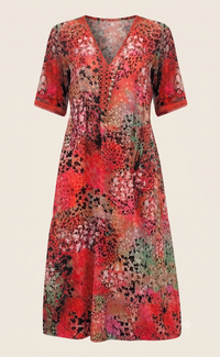 Vestido Midi Fluido Estampado Floral - Rojo