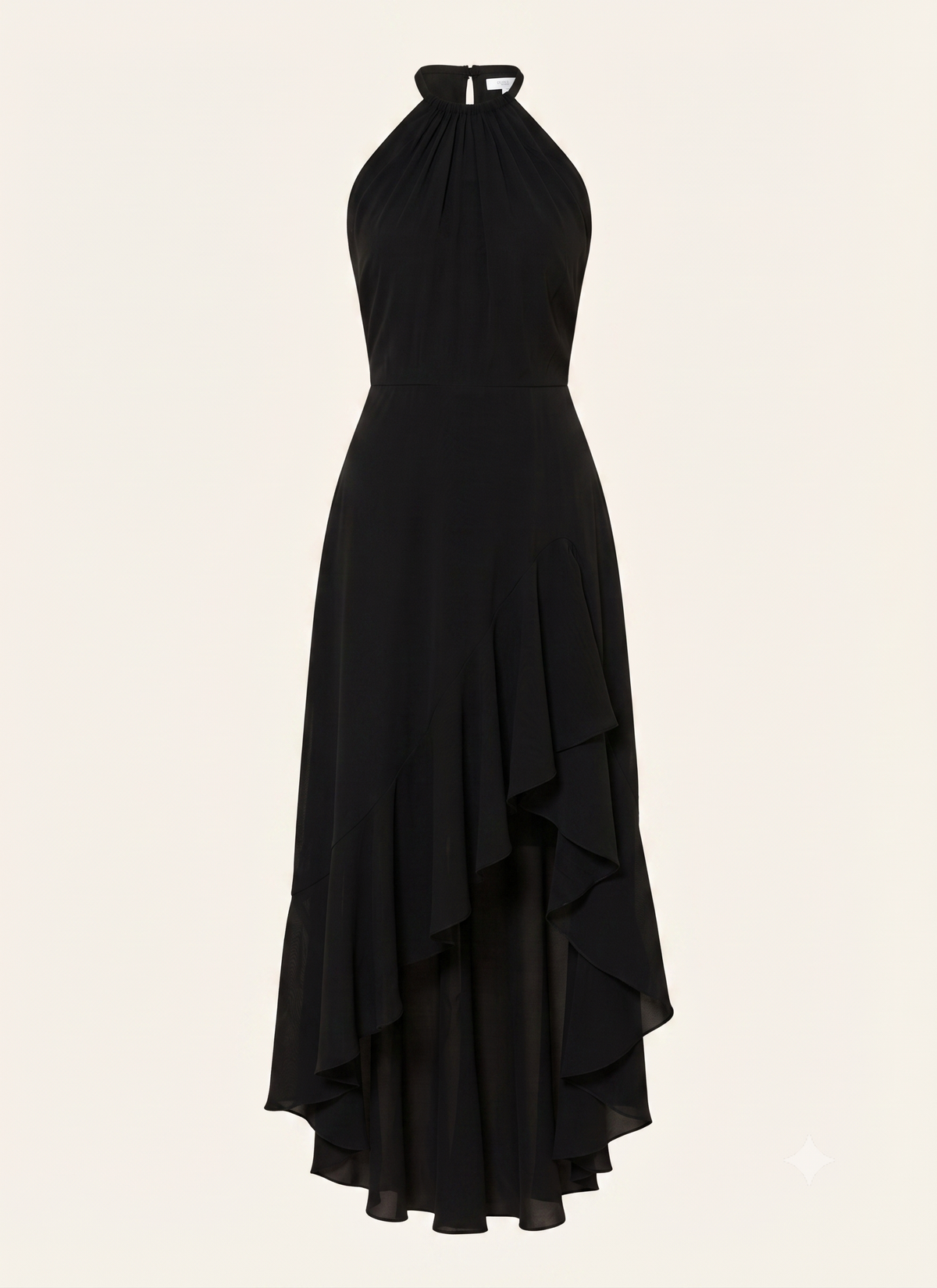 Vestido Largo Halter con Dobladillo Asimétrico - Negro