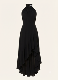 Vestido Largo Halter con Dobladillo Asimétrico - Negro