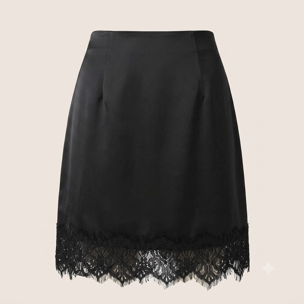 Falda Mini de Raso con Encaje - Celia