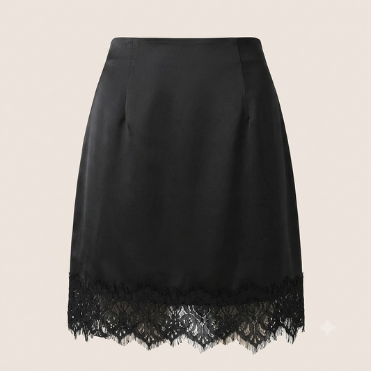 Falda Mini de Raso con Encaje