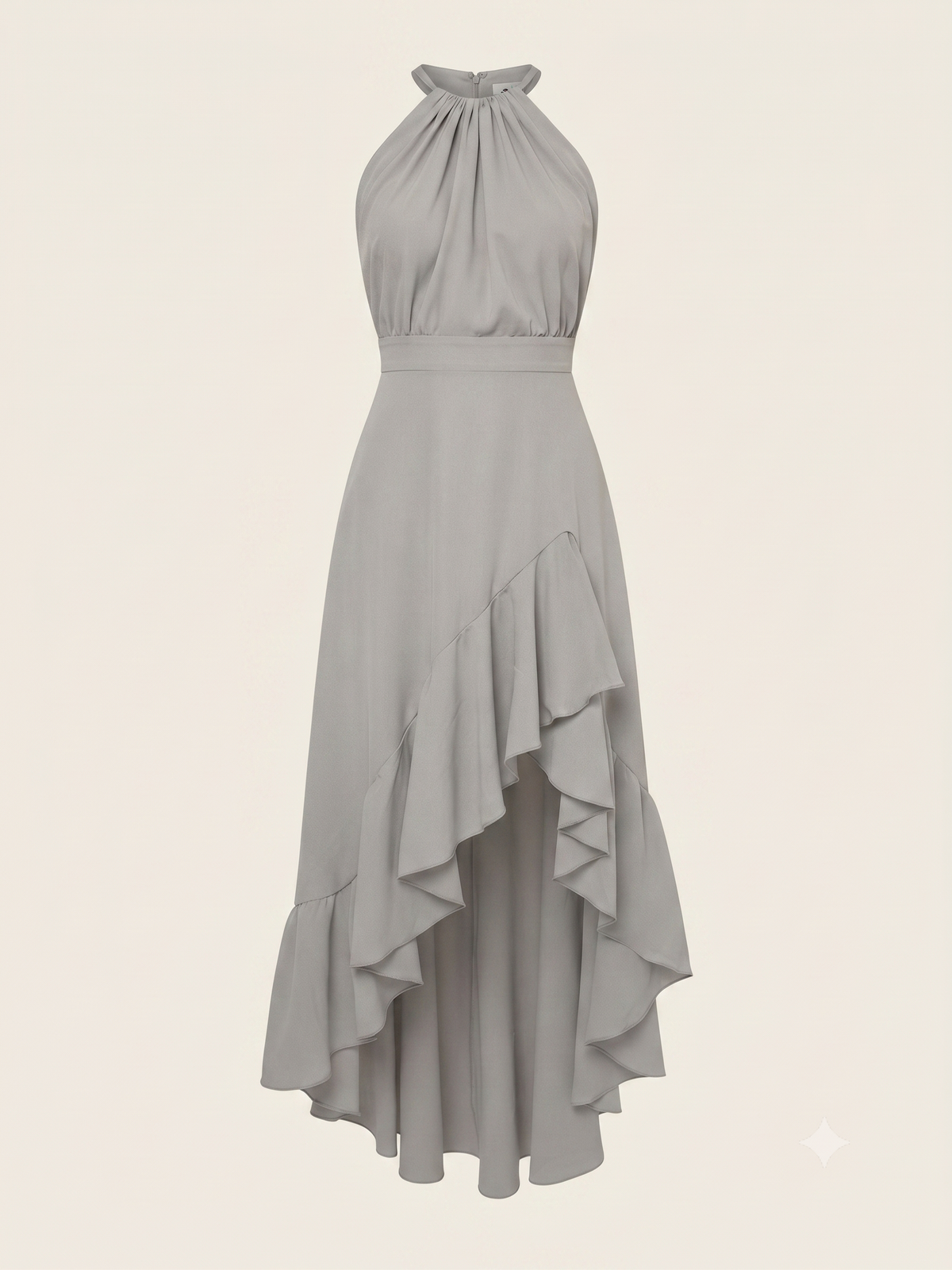 Vestido Largo Halter con Dobladillo Asimétrico - Gris piedra