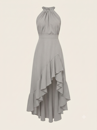 Vestido Largo Halter con Dobladillo Asimétrico - Gris piedra