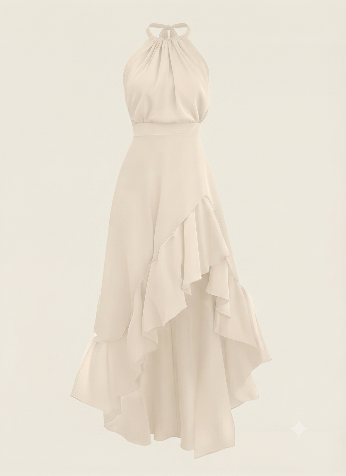 Vestido Largo Halter con Dobladillo Asimétrico - Albaricoque suave
