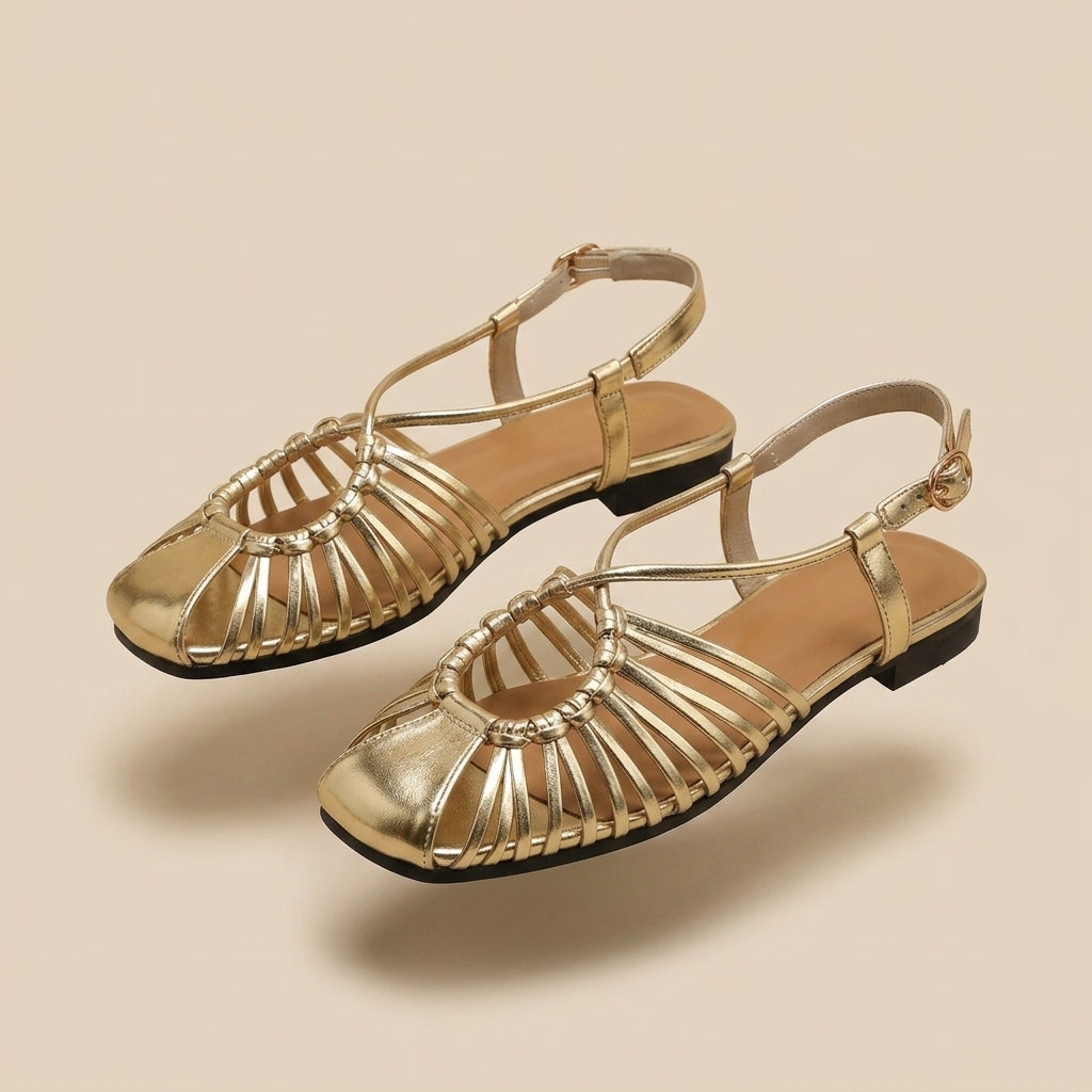Sandalias romanas de tiras finas en dorado