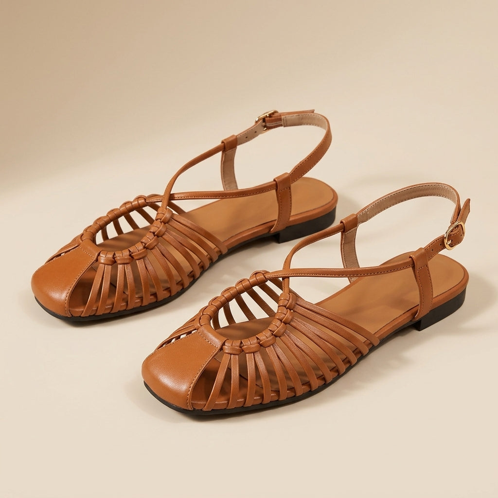 Sandalias romanas de tiras finas vistas en pareja