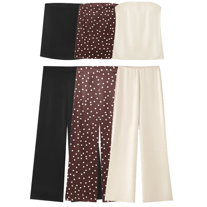 Conjunto de Raso Palabra de Honor y Pantalón Recto - Elena