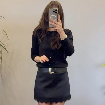 Falda Mini de Raso con Encaje