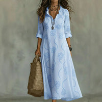 Vestido Largo Floral de Verano Nuria - Azul cielo