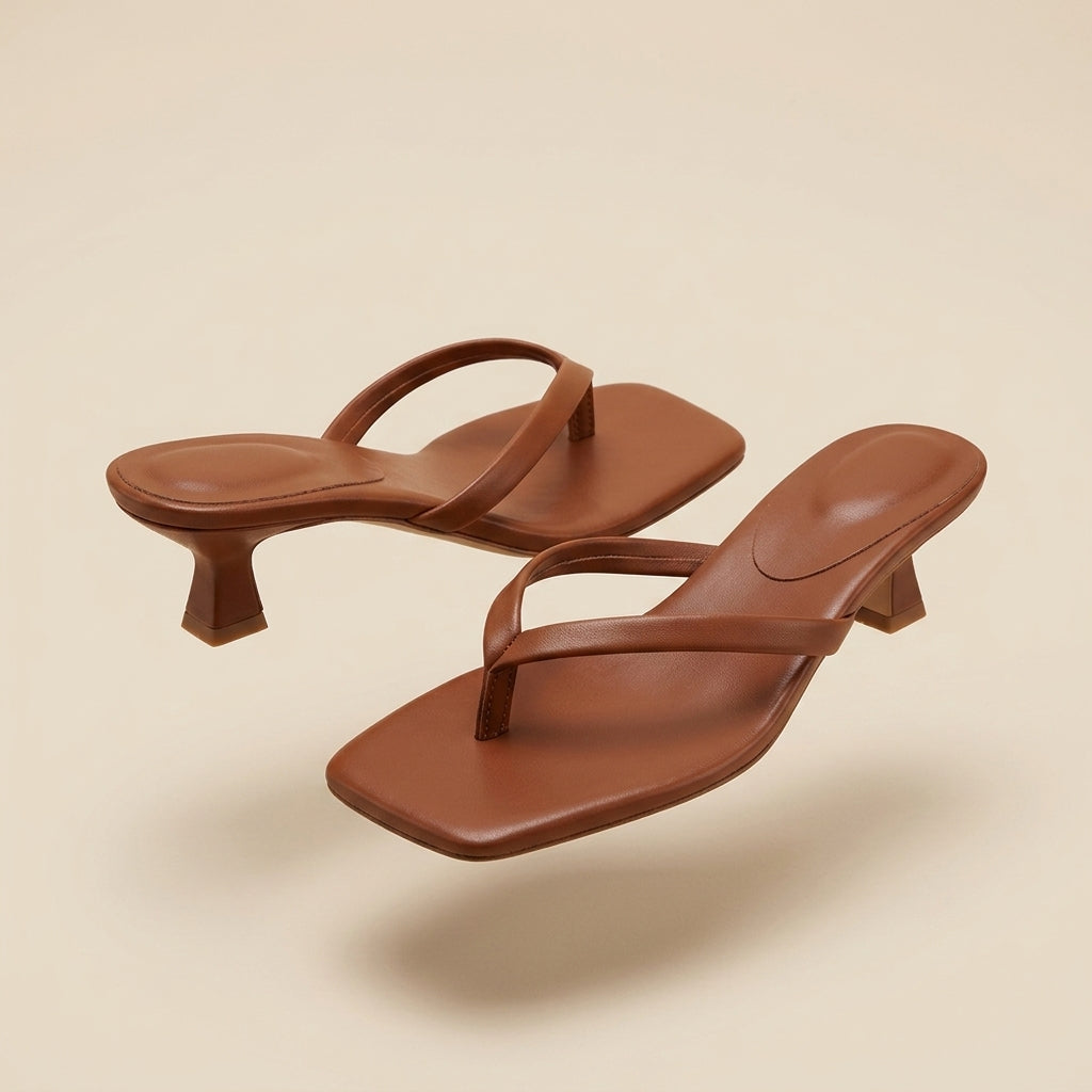 Sandalias de dedo con tacón bajo en tono beige